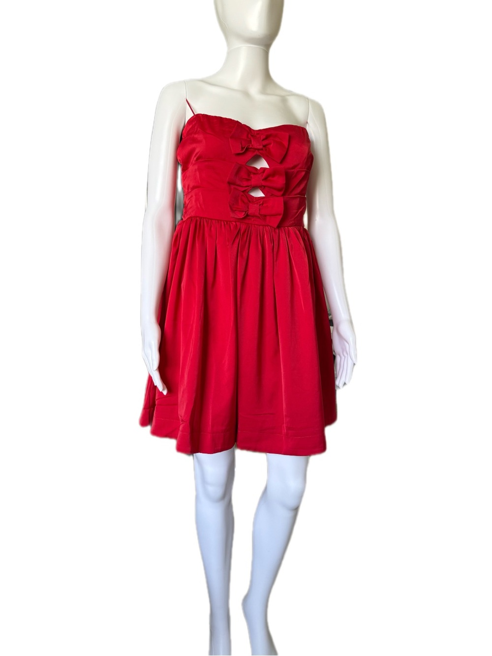 All in Favor Red Bow-Cutout Spaghetti Strap Mini Dress